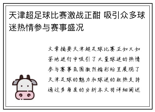 天津超足球比赛激战正酣 吸引众多球迷热情参与赛事盛况