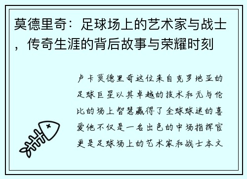 莫德里奇：足球场上的艺术家与战士，传奇生涯的背后故事与荣耀时刻