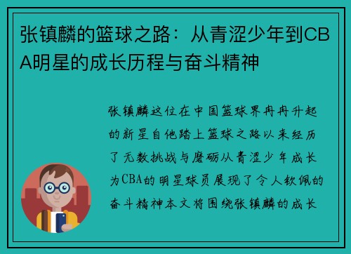 张镇麟的篮球之路：从青涩少年到CBA明星的成长历程与奋斗精神