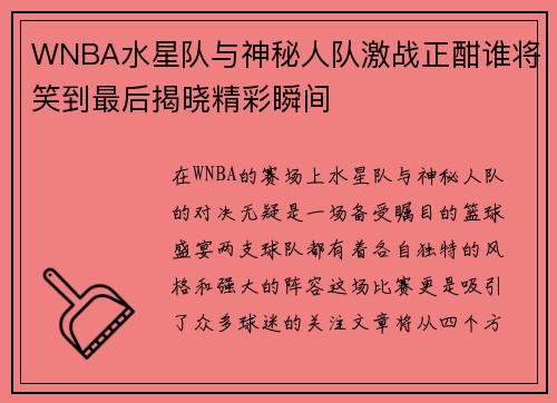 WNBA水星队与神秘人队激战正酣谁将笑到最后揭晓精彩瞬间
